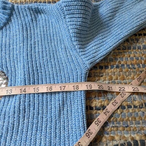 DKNY Blue Chenille Sparkle Sequin Heart Sweater M Cropped Ethereal Fairycore - Picture 4 of 8